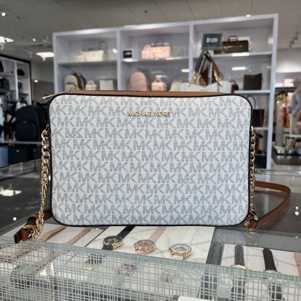 NWT Michael Kors Jet Set MK Signature Crossbody Bag, Large - Vanilla